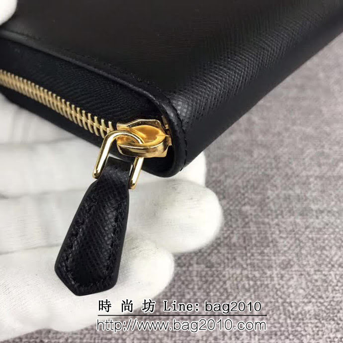 PRADA普拉達 經典款 頂級原單十字紋牛皮 時尚單拉鏈錢包 1ML506 DD1498